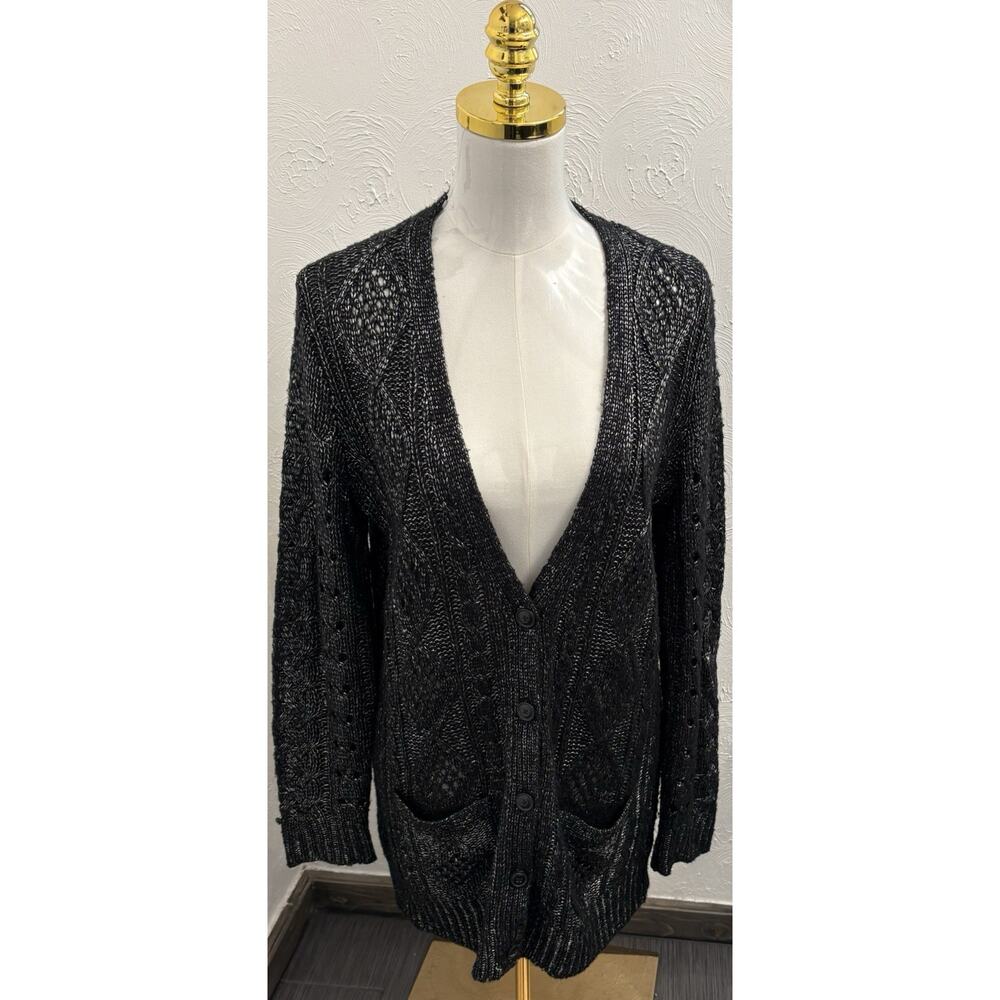Denim & Supply Ralph Lauren Black/Silver Open-Knit Cardigan Size Medium